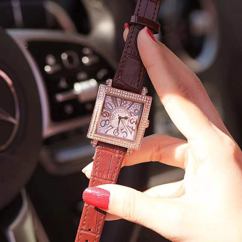 New Fashion Square Women's Watch Leather Full Diamond Digital Scale Versatile - Image 10