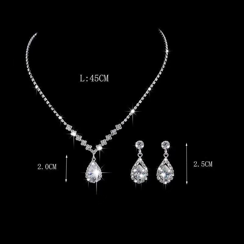 fashion earrings necklace two-piece set full diamond exquisite chain bride jewelry for women's - Image 8