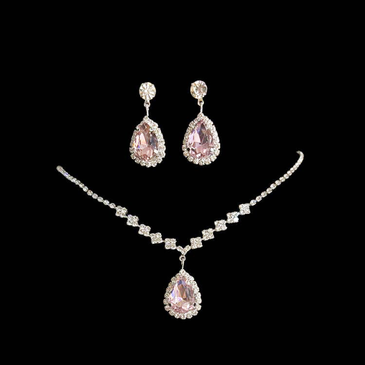 fashion earrings necklace two-piece set full diamond exquisite chain bride jewelry for women's - Image 3