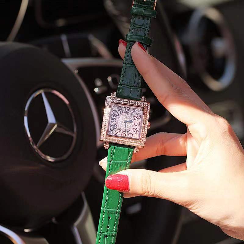 New Fashion Square Women's Watch Leather Full Diamond Digital Scale Versatile - Image 11