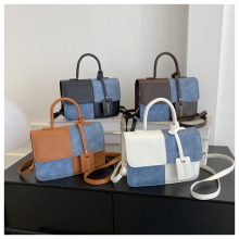 Niche design stitching contrast color small square bag female 2025