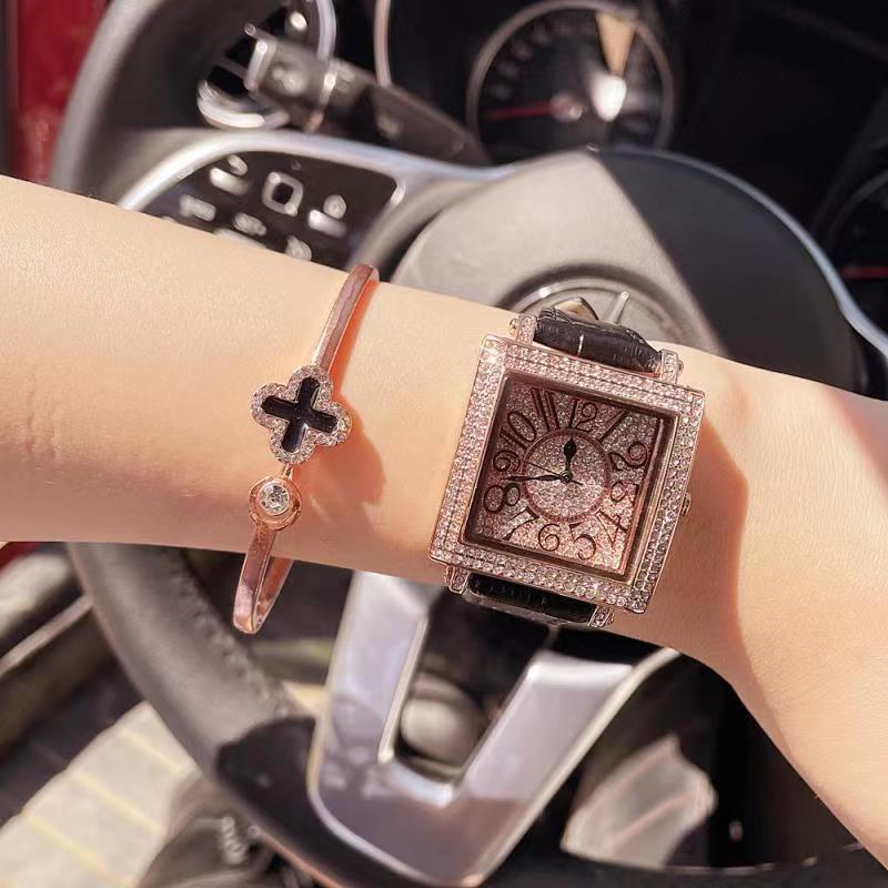 New Fashion Square Women's Watch Leather Full Diamond Digital Scale Versatile - Image 6